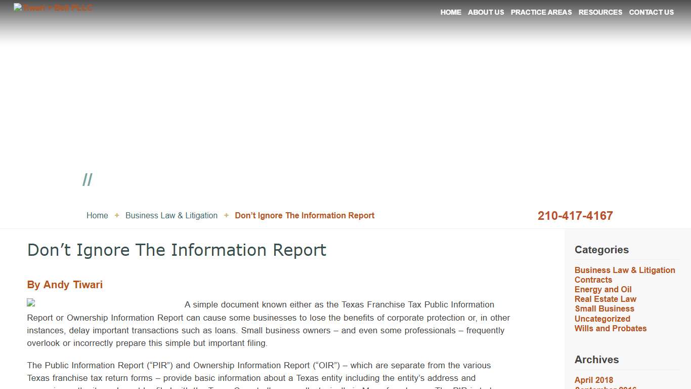 Don’t Ignore The Information Report | Tiwari + Bell PLLC